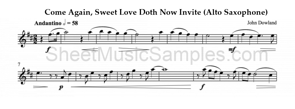 Come Again, Sweet Love Doth Now Invite (Alto Saxophone)