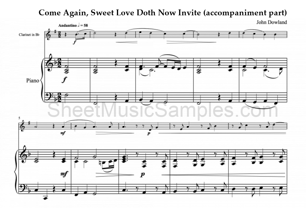 Come Again, Sweet Love Doth Now Invite (accompaniment part)