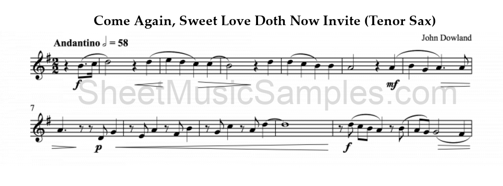 Come Again, Sweet Love Doth Now Invite (Tenor Sax)