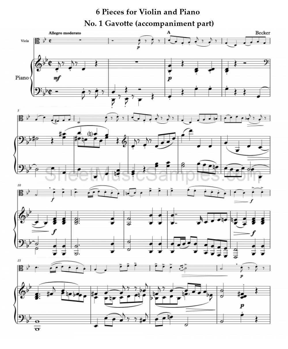 6 Pieces for Violin and Piano - No. 1 Gavotte (accompaniment part)