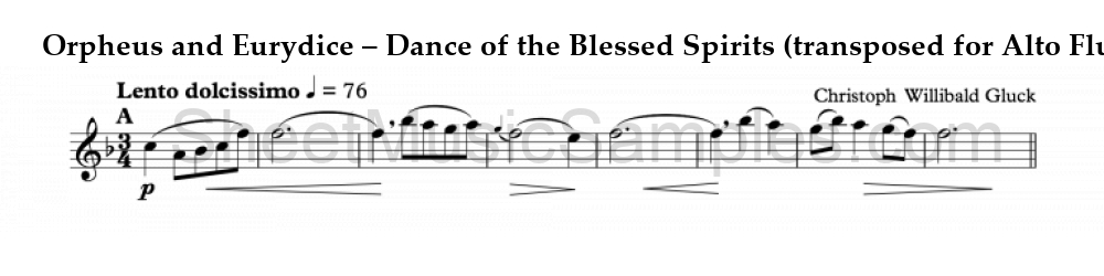 Orpheus and Eurydice – Dance of the Blessed Spirits (transposed for Alto Flute)