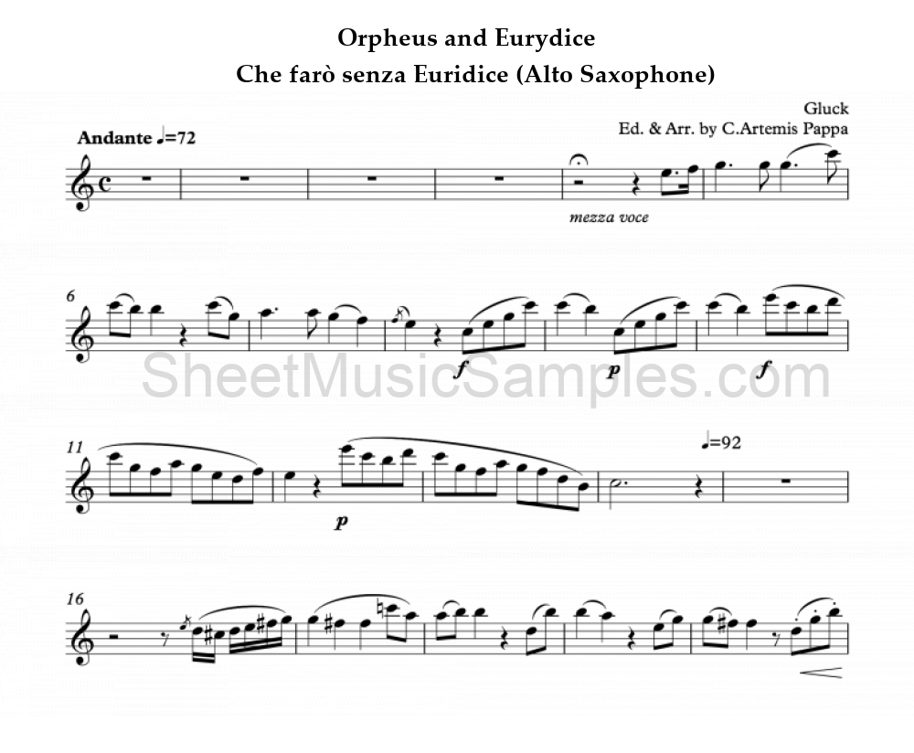 Orpheus and Eurydice - Che farò senza Euridice (Alto Saxophone)