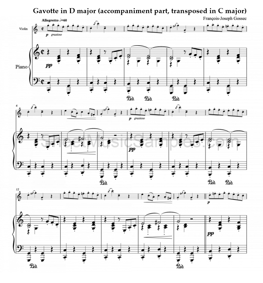 Gavotte in D major (accompaniment part, transposed in C major)