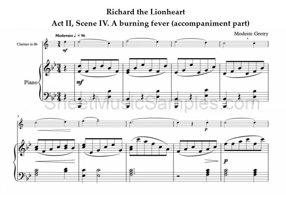 Richard the Lionheart - Act II, Scene IV. A burning fever (accompaniment part)