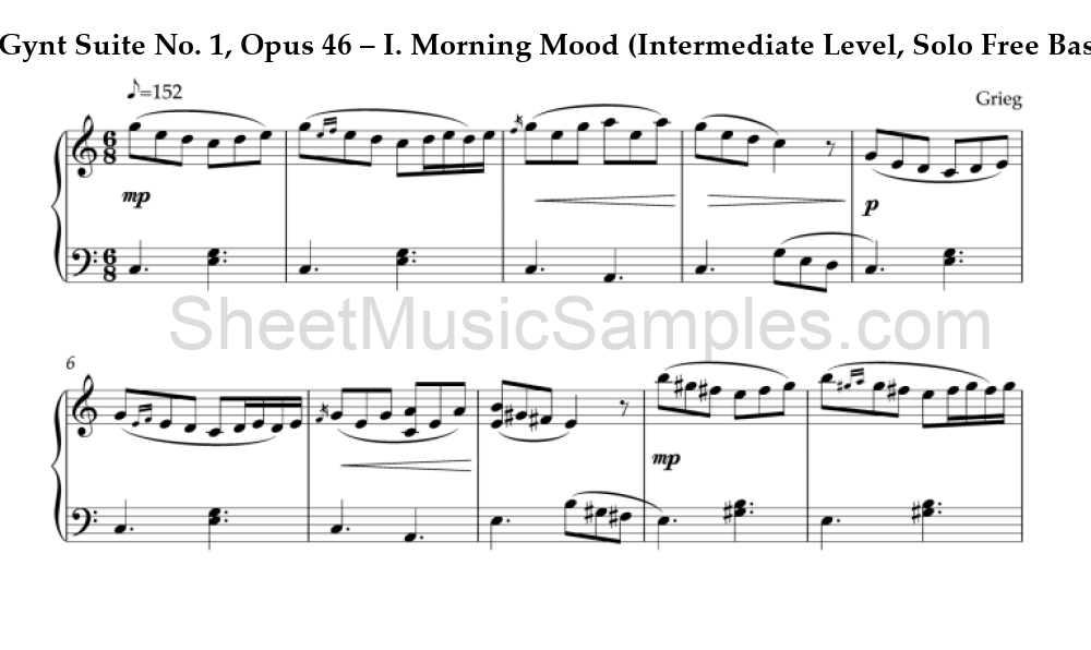 Peer Gynt Suite No. 1, Opus 46 – I. Morning Mood (Intermediate Level, Solo Free Bass Accordion)