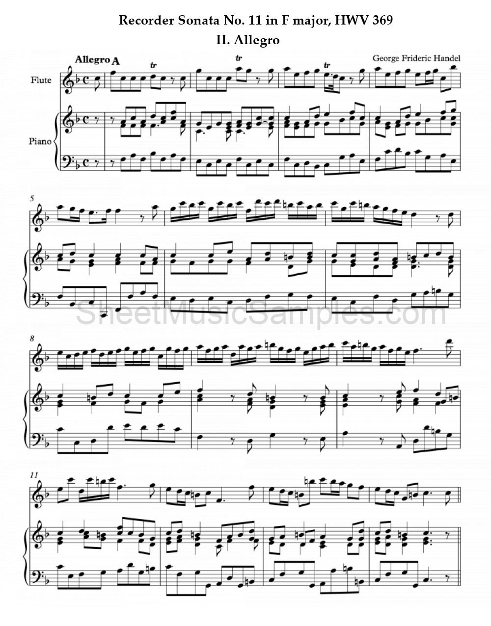 Recorder Sonata No. 11 in F major, HWV 369 - II. Allegro