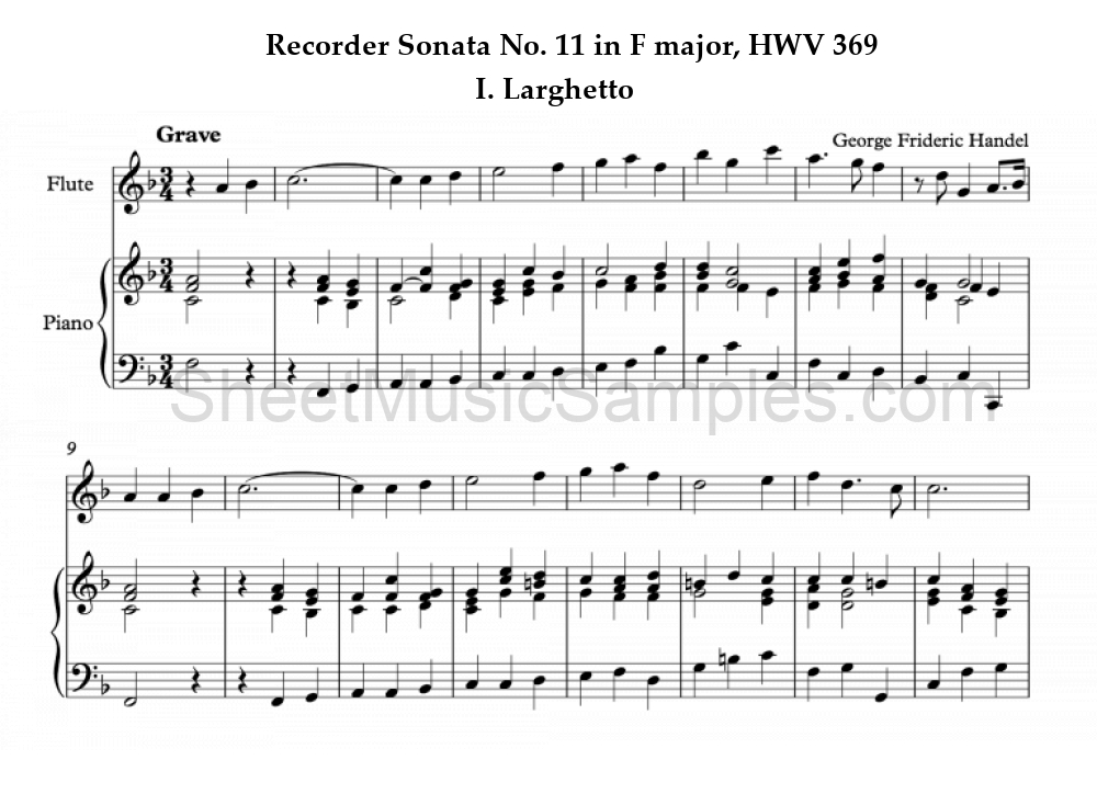 Recorder Sonata No. 11 in F major, HWV 369 - I. Larghetto