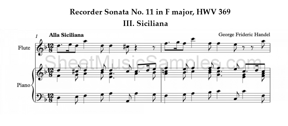 Recorder Sonata No. 11 in F major, HWV 369 - III. Siciliana