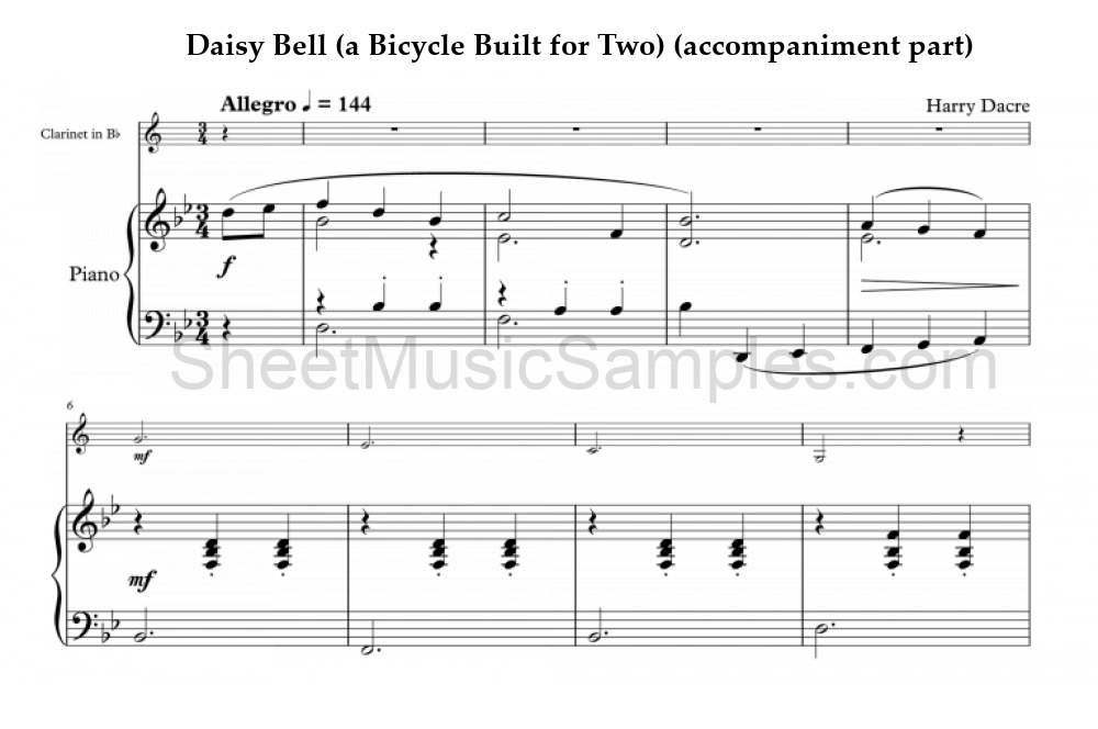 Daisy Bell (a Bicycle Built for Two) (accompaniment part)