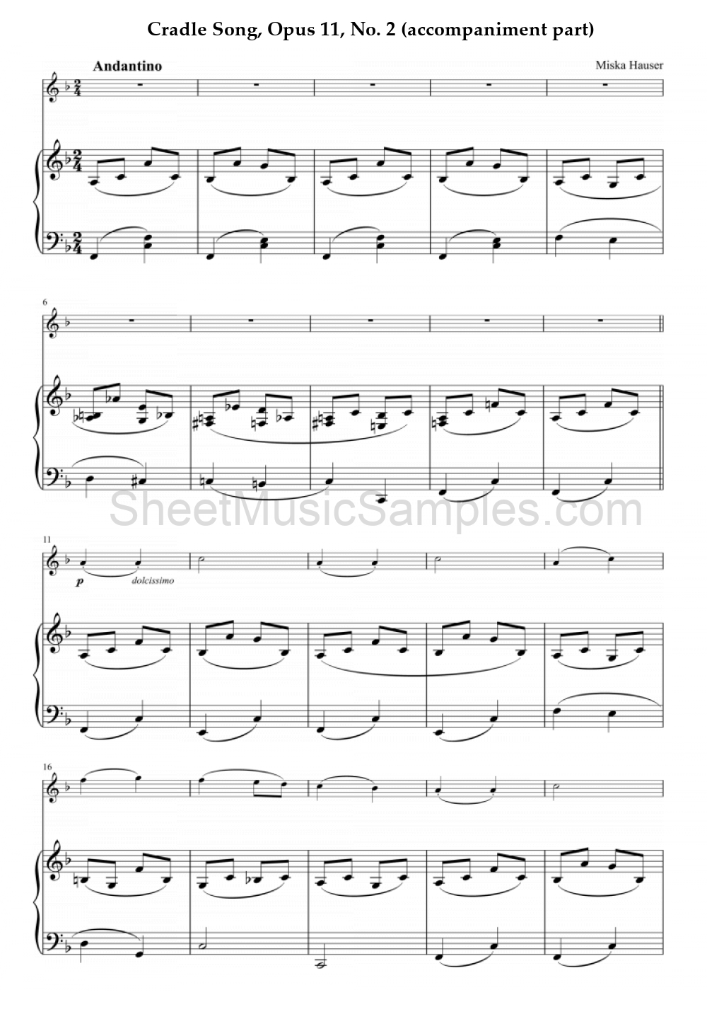 Cradle Song, Opus 11, No. 2 (accompaniment part)