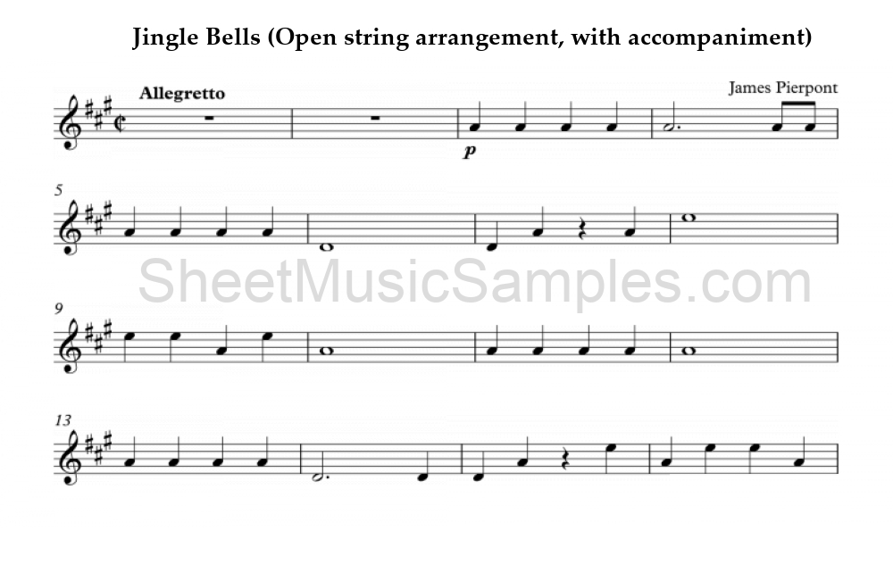 Jingle Bells (Open string arrangement, with accompaniment)