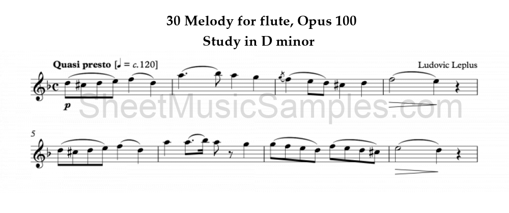 30 Melody for flute, Opus 100 - Study in D minor