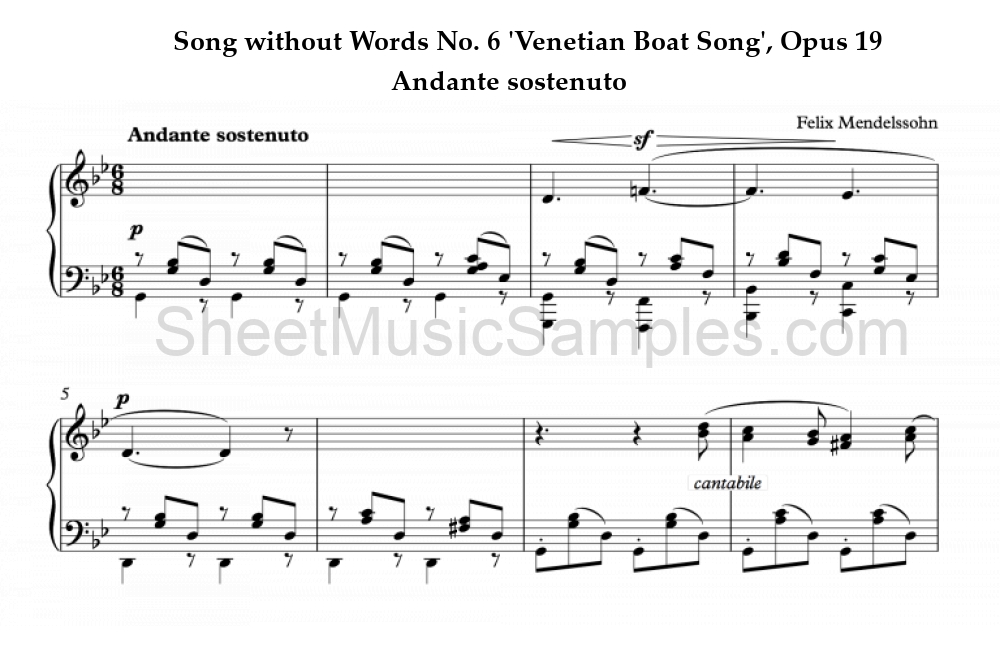 Song without Words No. 6 'Venetian Boat Song', Opus 19 - Andante sostenuto