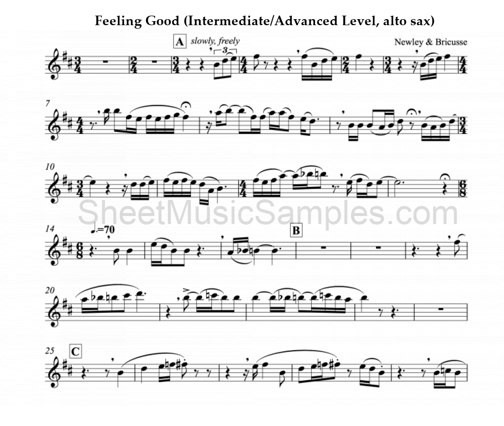 Feeling Good (Intermediate/Advanced Level, alto sax)