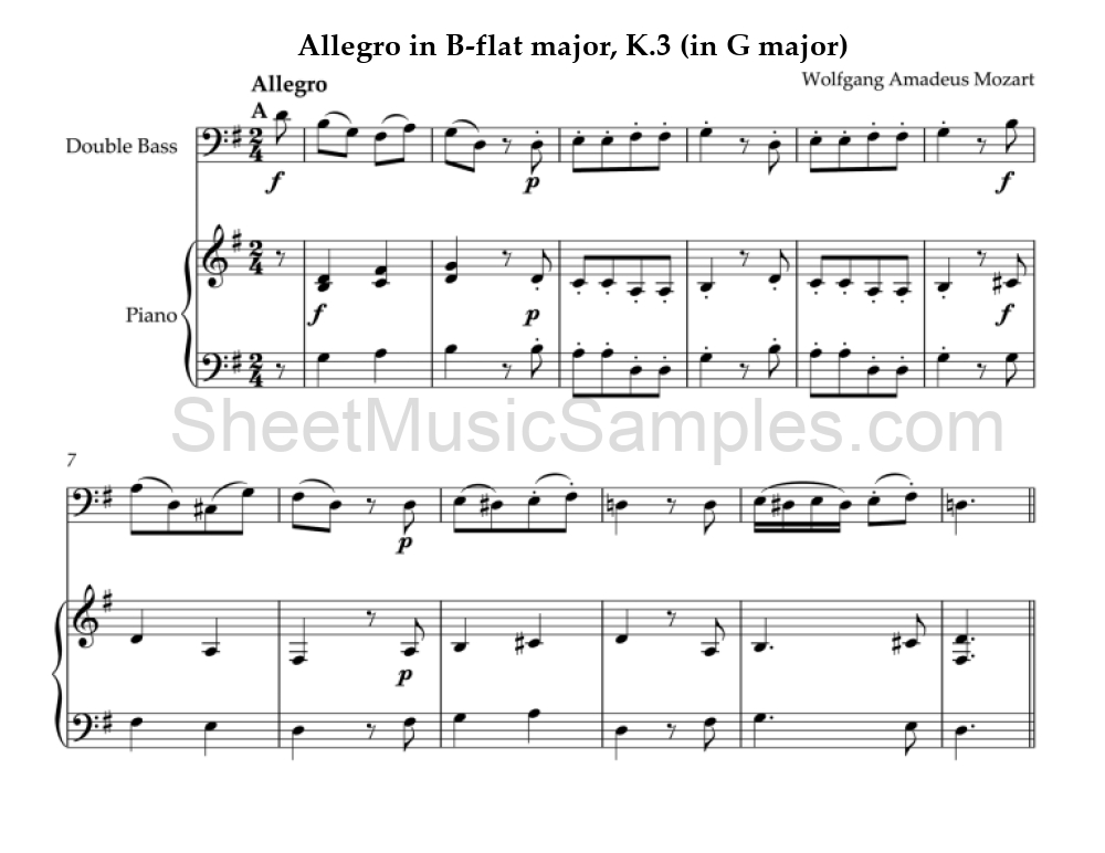 Allegro in B-flat major, K.3 (in G major)