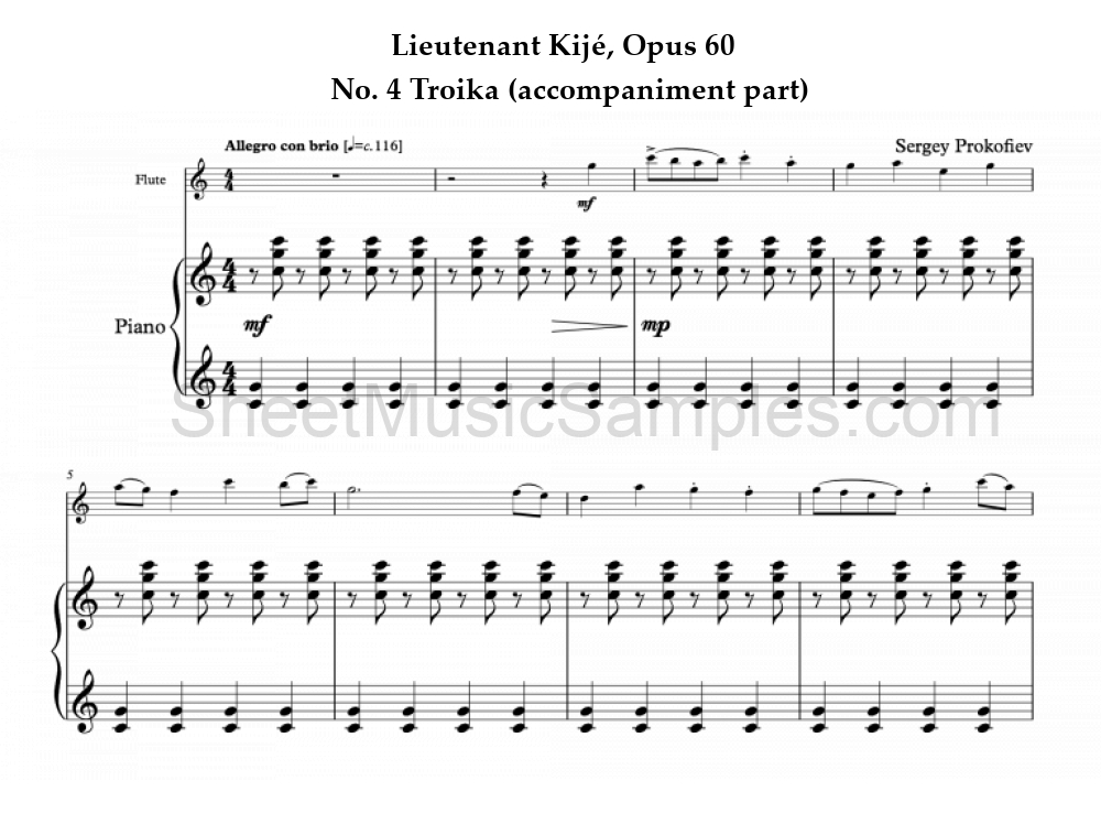 Lieutenant Kijé, Opus 60 - No. 4 Troika (accompaniment part)