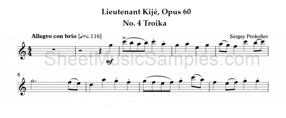 Lieutenant Kijé, Opus 60 - No. 4 Troika