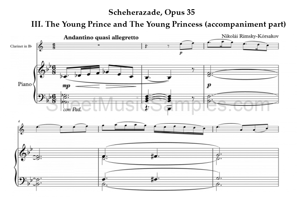 Scheherazade, Opus 35 - III. The Young Prince and The Young Princess (accompaniment part)