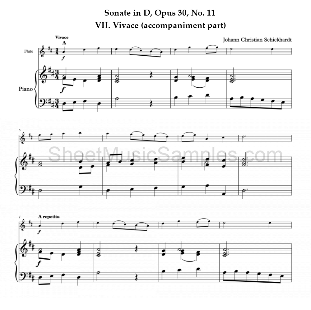 Sonate in D, Opus 30, No. 11 - VII. Vivace (accompaniment part)