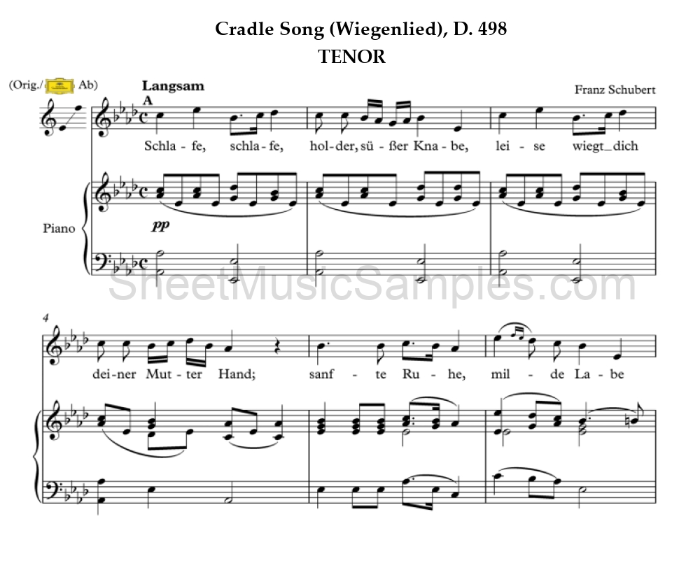 Cradle Song (Wiegenlied), D. 498 - TENOR