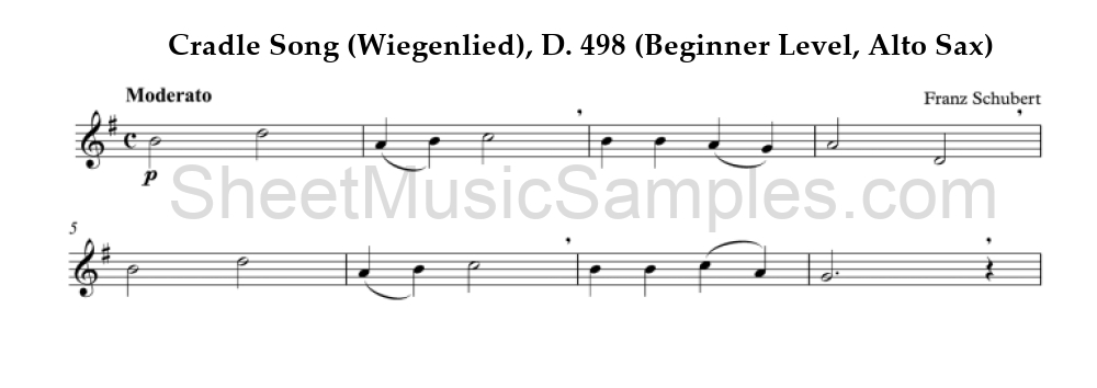 Cradle Song (Wiegenlied), D. 498 (Beginner Level, Alto Sax)