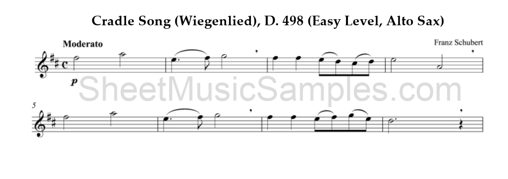 Cradle Song (Wiegenlied), D. 498 (Easy Level, Alto Sax)