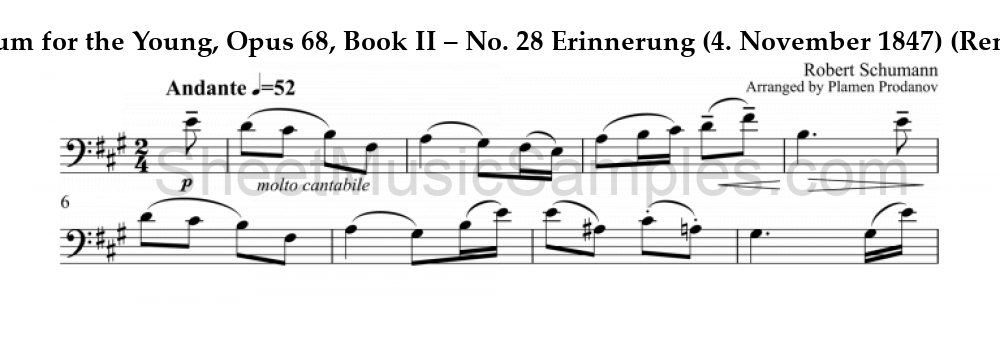 Album for the Young, Opus 68, Book II – No. 28 Erinnerung (4. November 1847) (Remembrance)