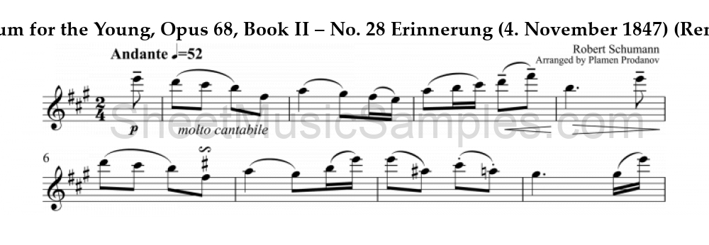 Album for the Young, Opus 68, Book II – No. 28 Erinnerung (4. November 1847) (Remembrance)