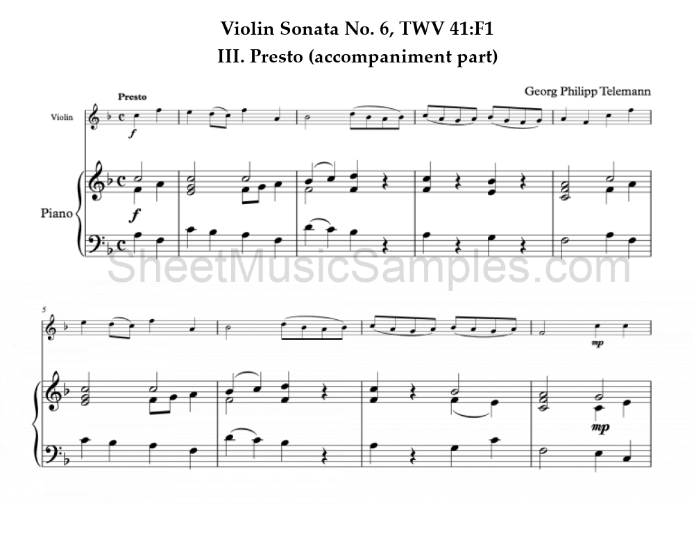 Violin Sonata No. 6, TWV 41:F1 - III. Presto (accompaniment part)