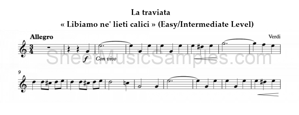 La traviata - « Libiamo ne' lieti calici » (Easy/Intermediate Level)