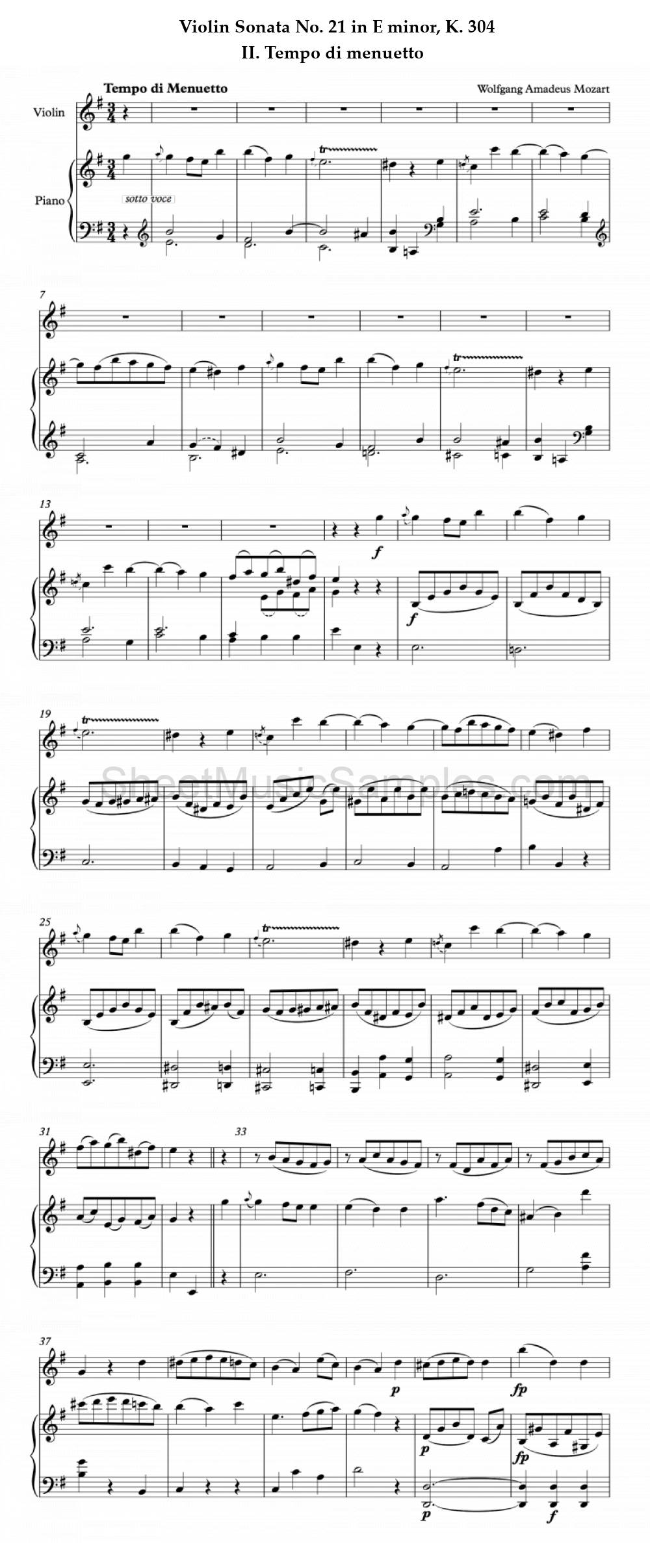 Violin Sonata No. 21 in E minor, K. 304 - II. Tempo di menuetto