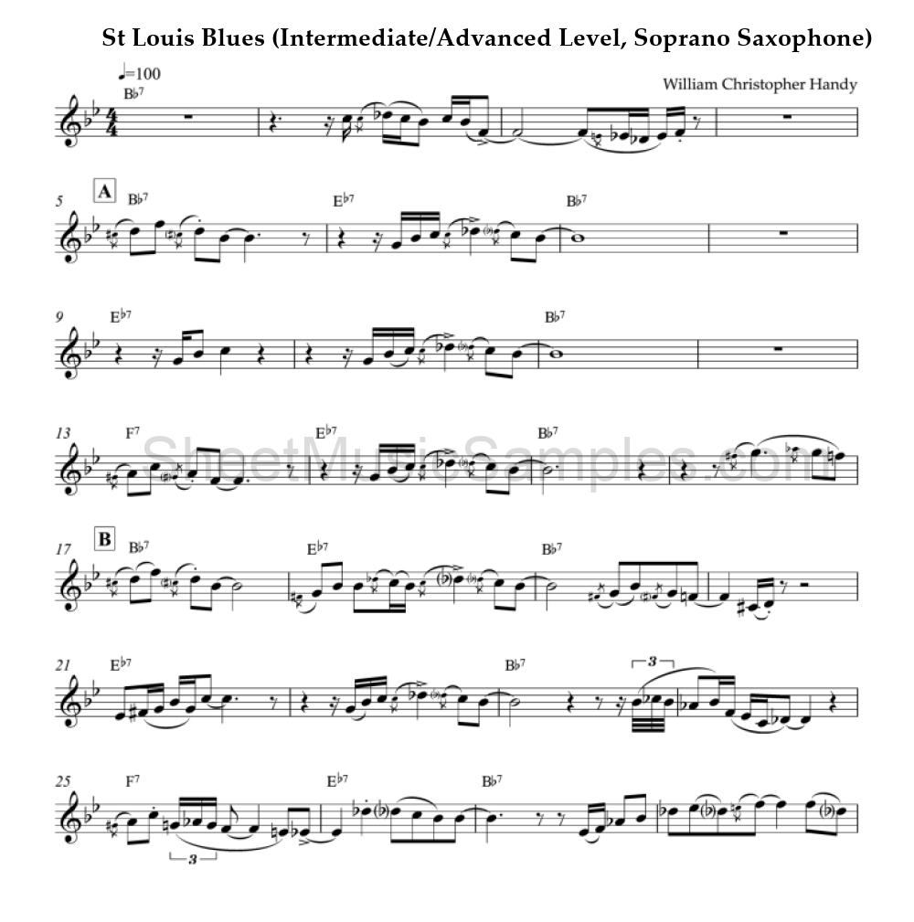 St Louis Blues (Intermediate/Advanced Level, Soprano Saxophone)