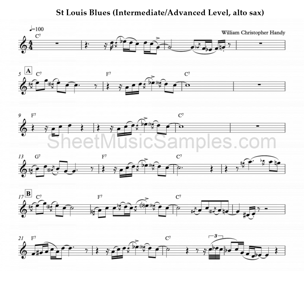 St Louis Blues (Intermediate/Advanced Level, alto sax)