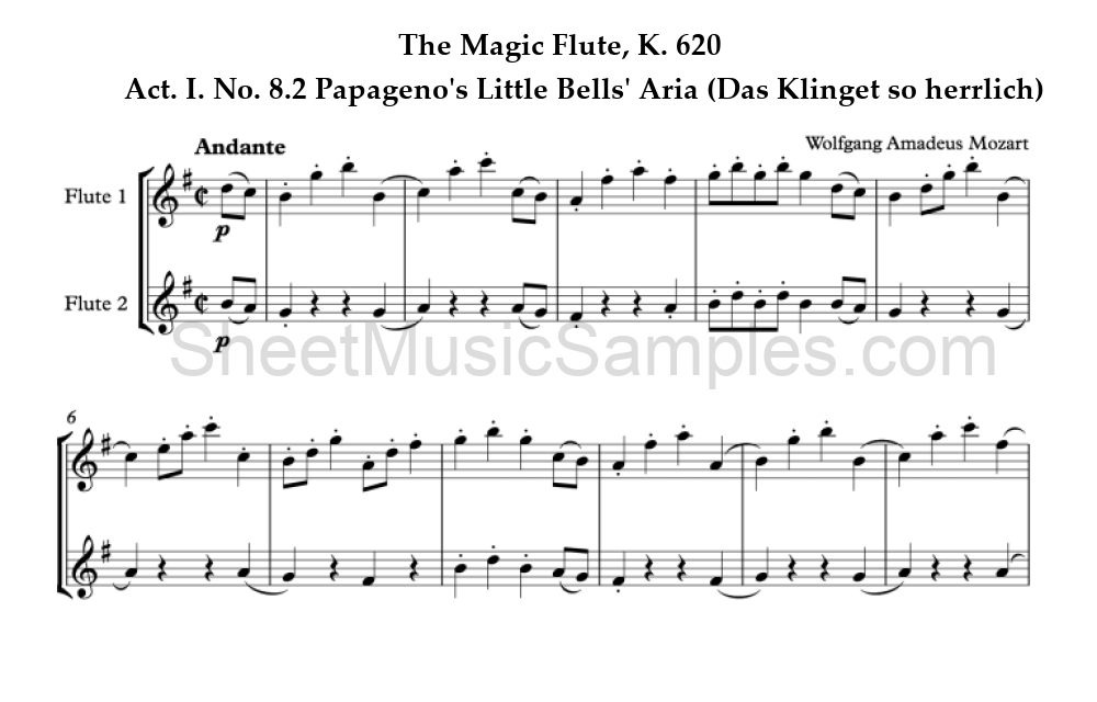 The Magic Flute, K. 620 - Act. I. No. 8.2 Papageno's Little Bells' Aria (Das Klinget so herrlich)