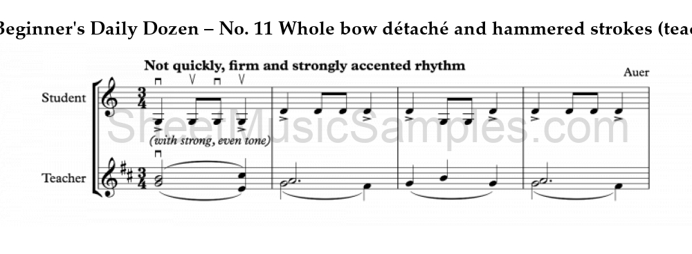 The Beginner's Daily Dozen – No. 11 Whole bow détaché and hammered strokes (teacher-student)