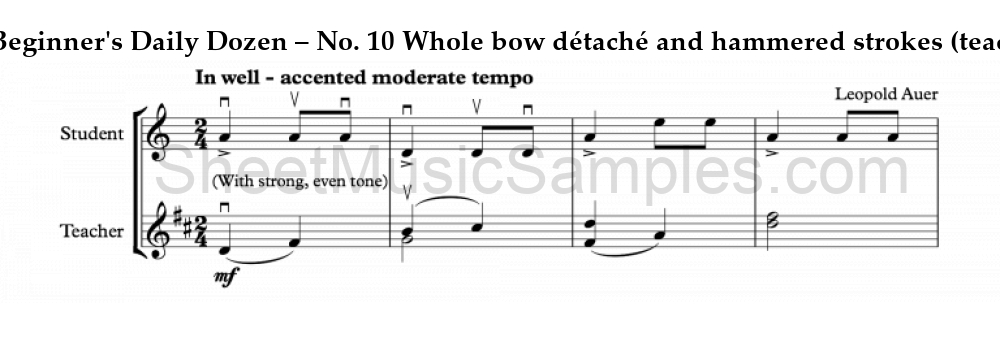 The Beginner's Daily Dozen – No. 10 Whole bow détaché and hammered strokes (teacher-student)