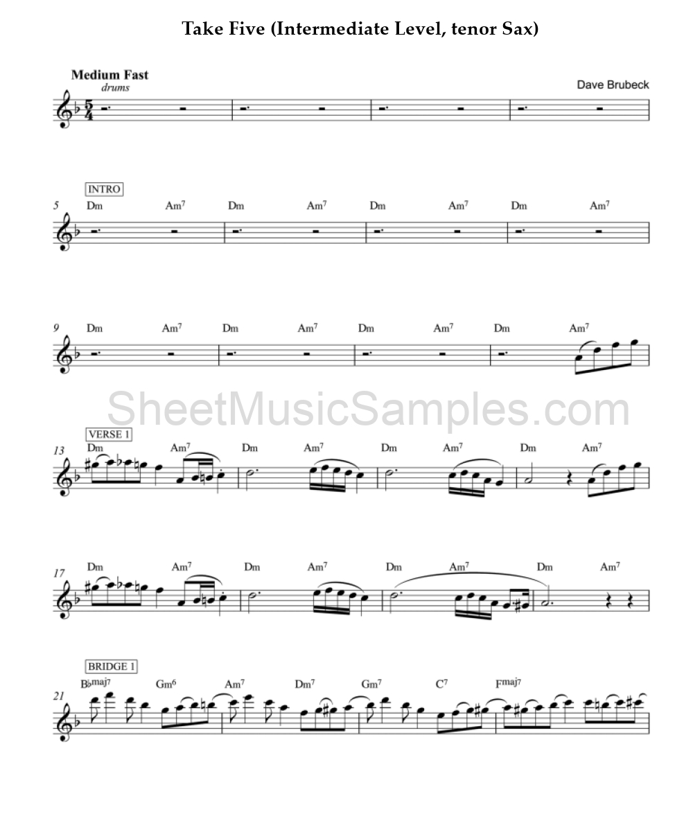 Take Five (Intermediate Level, tenor Sax)