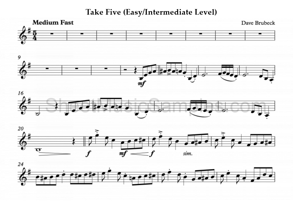 Take Five (Easy/Intermediate Level)