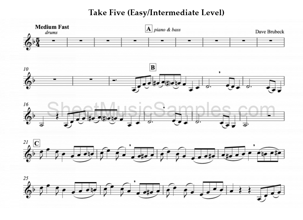 Take Five (Easy/Intermediate Level)