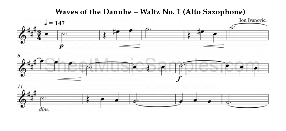 Waves of the Danube – Waltz No. 1 (Alto Saxophone)