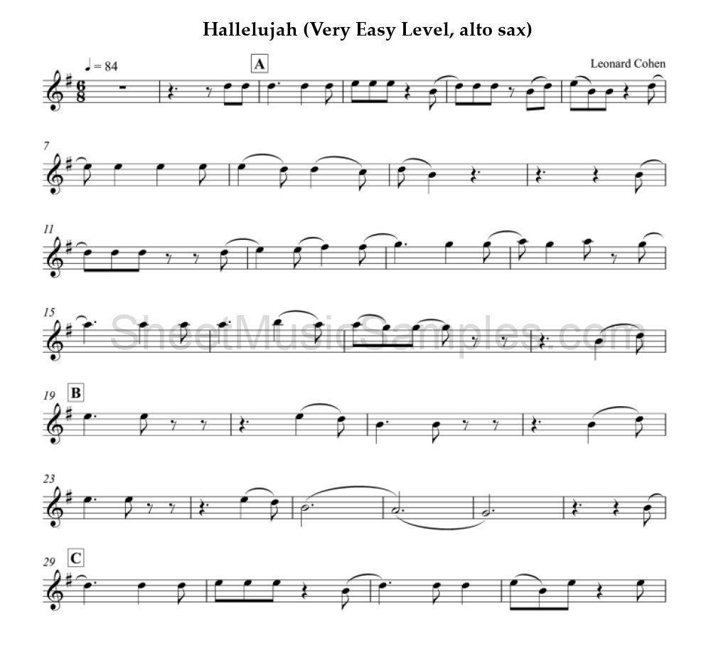 Hallelujah (Very Easy Level, alto sax)