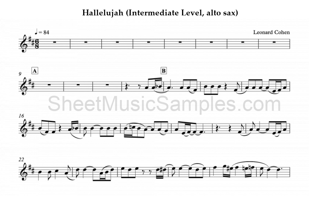 Hallelujah (Intermediate Level, alto sax)