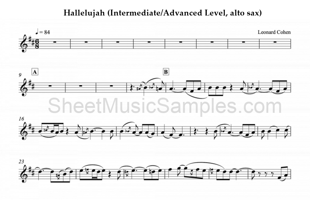 Hallelujah (Intermediate/Advanced Level, alto sax)