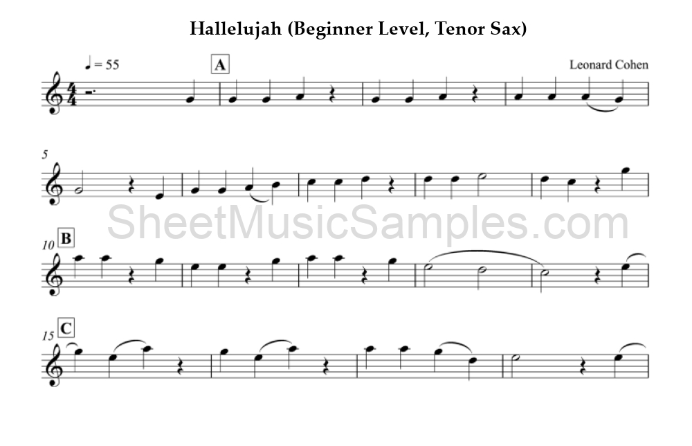 Hallelujah (Beginner Level, Tenor Sax)