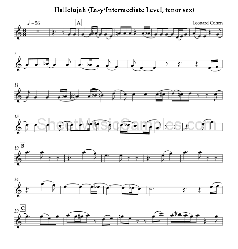 Hallelujah (Easy/Intermediate Level, tenor sax)