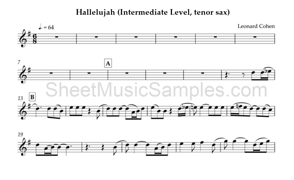 Hallelujah (Intermediate Level, tenor sax)