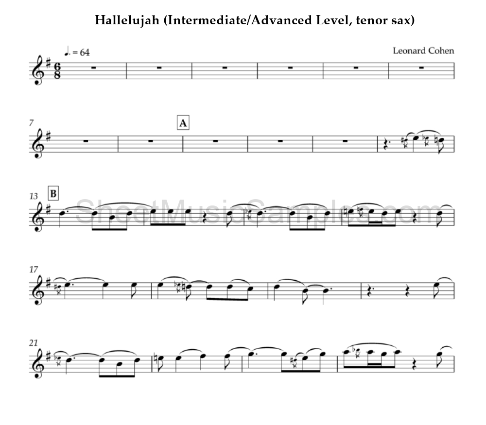 Hallelujah (Intermediate/Advanced Level, tenor sax)