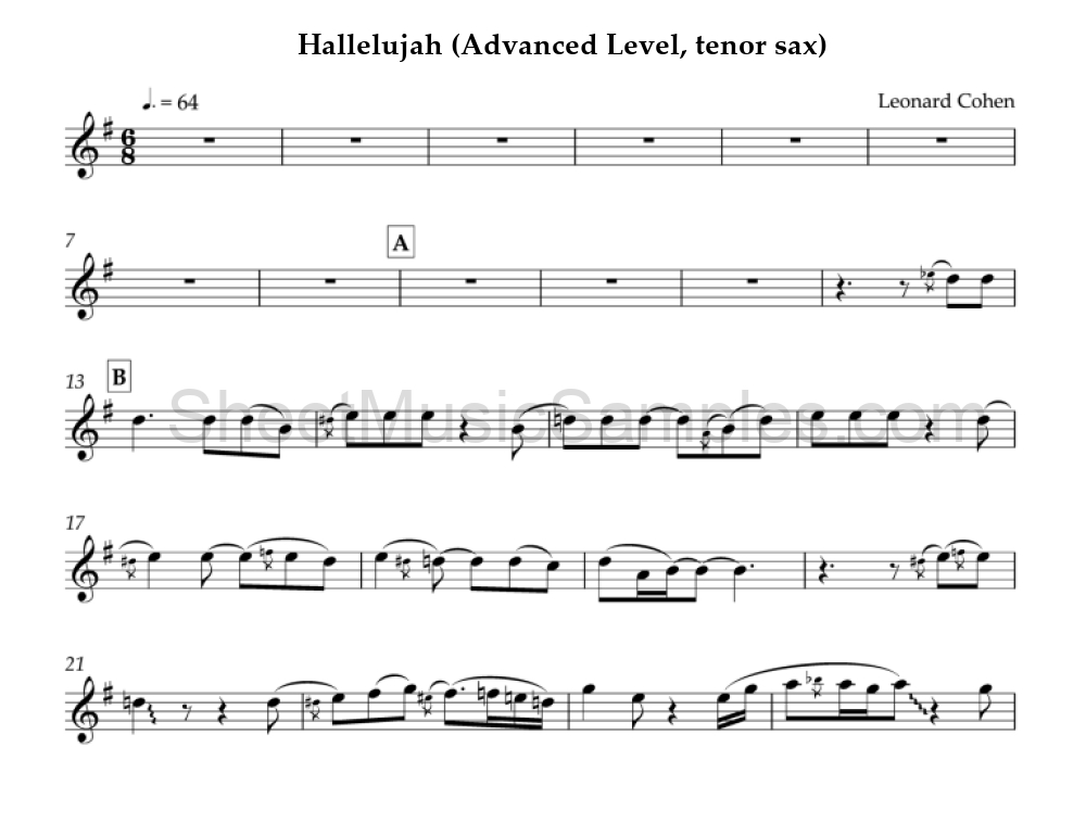 Hallelujah (Advanced Level, tenor sax)