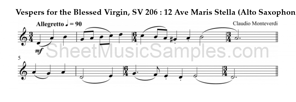 Vespers for the Blessed Virgin, SV 206 : 12 Ave Maris Stella (Alto Saxophone)