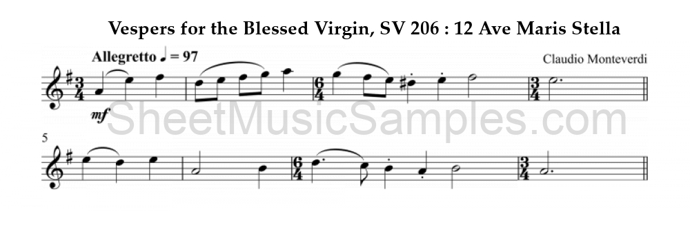 Vespers for the Blessed Virgin, SV 206 : 12 Ave Maris Stella